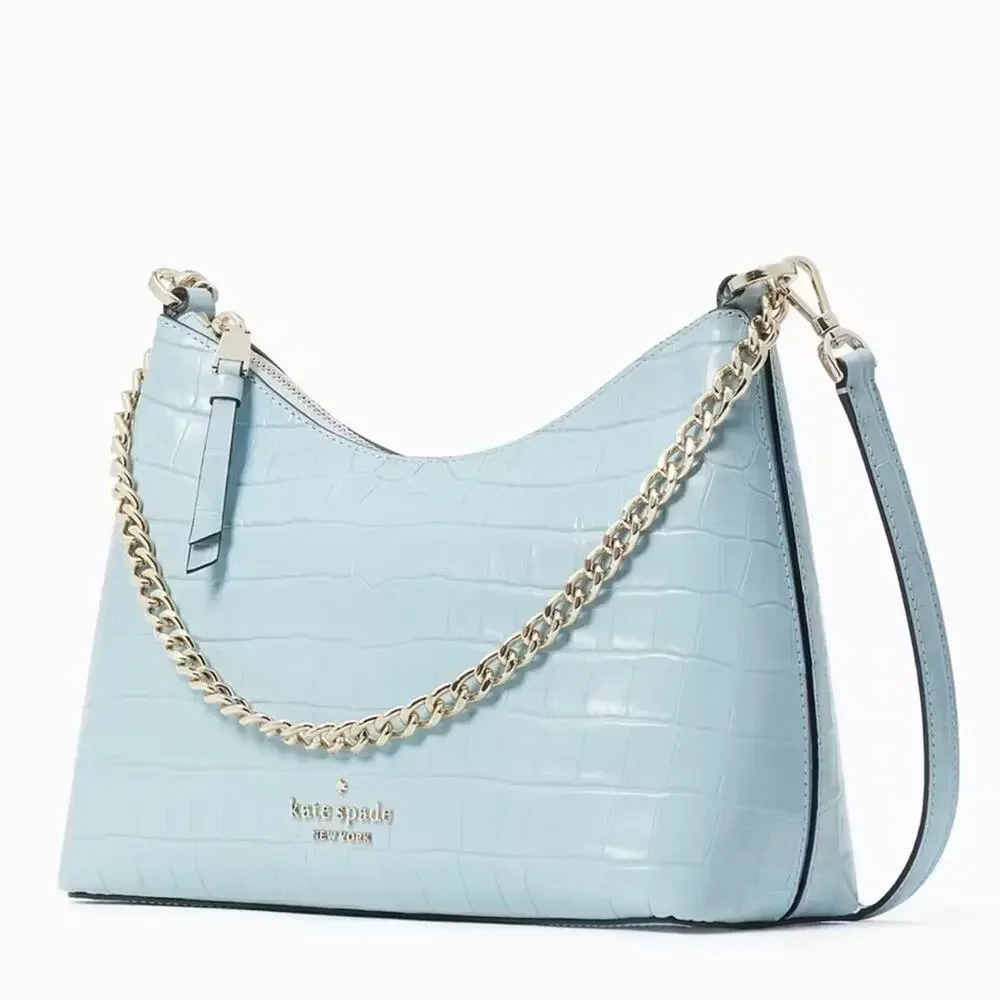 Kate Spade Zippy Frosty Sky Blue‎ Convertible Crocodile Leather Crossbody Purse